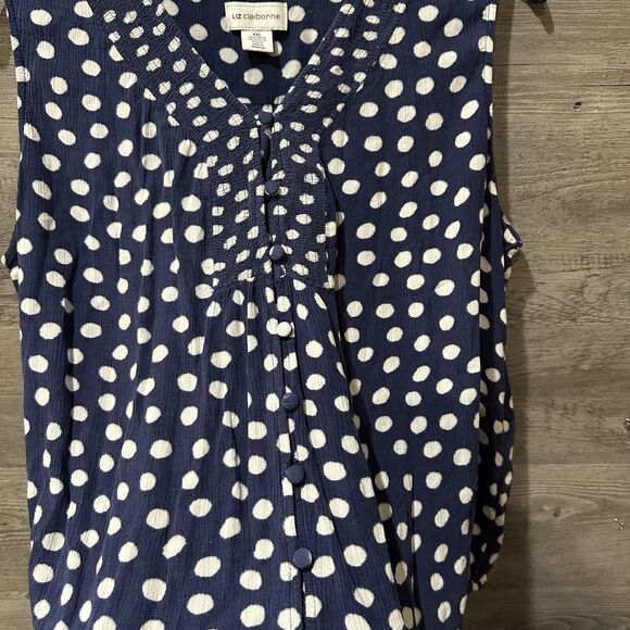 Liz Claiborne Tank Top Womens XXL Sleeveless Navy White Polka Dot Button Front - Picture 5 of 8